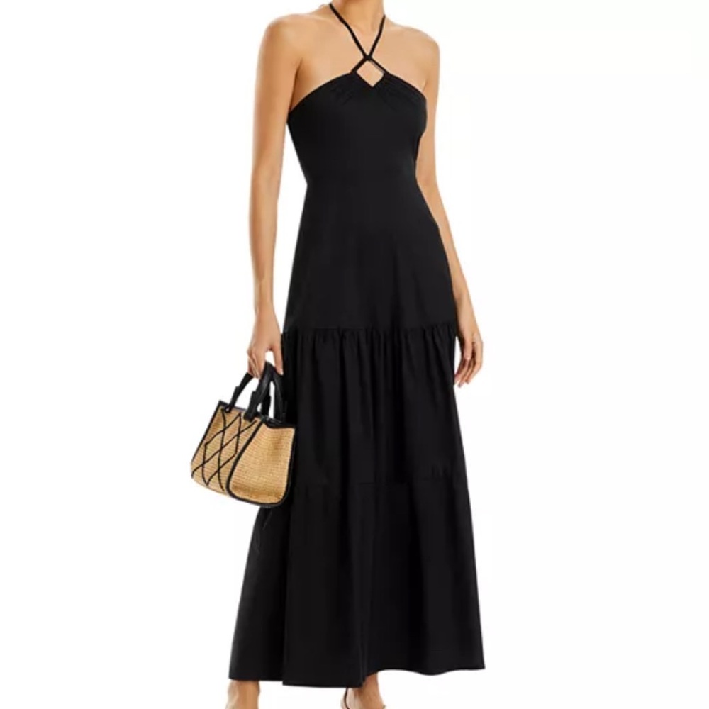 Aqua Cotton & Metal Embellishment Halter Maxi Dress NWT